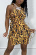 Gold Sexy Print Leopard Bandage Hollowed Out Patchwork Spaghetti Strap Sling Dress Dresses