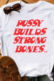 White Fashion Street Print Patchwork Letter O Neck T-Shirts