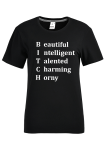 White Fashion Street Print Patchwork Letter O Neck T-Shirts