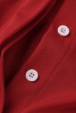 Khaki Sexy Street Solid Split Joint Buckle Asymmetrical Turndown Collar Sleeveless Two Pieces