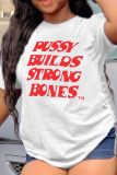 White Fashion Street Print Patchwork Letter O Neck T-Shirts