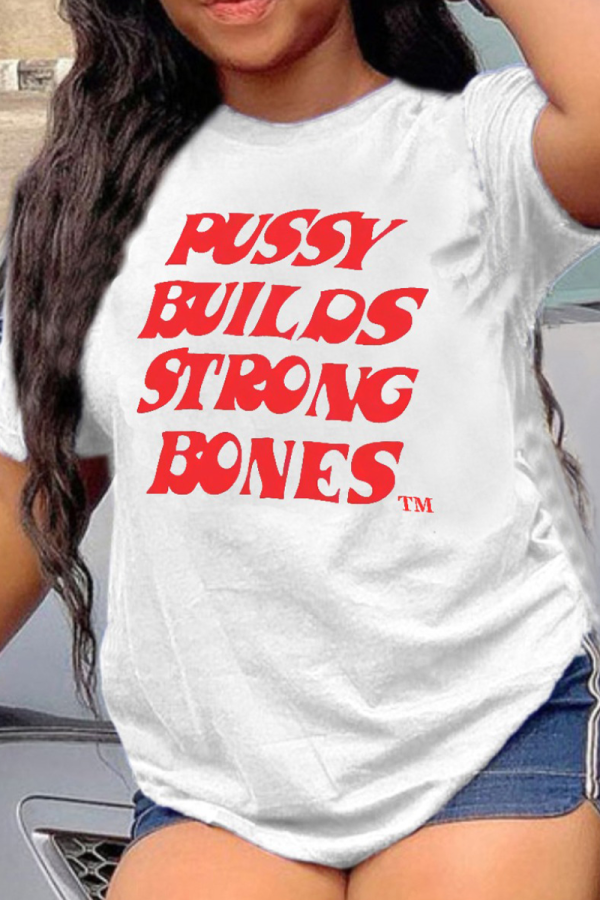 White Fashion Street Print Patchwork Letter O Neck T-Shirts