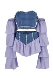 Yellow Fashion Sexy Patchwork Backless Off the Shoulder Long Sleeve Two Pieces