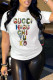 White Fashion Casual Print Letter O Neck T-Shirts