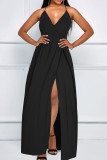 Red Casual Solid Patchwork Spaghetti Strap Sling Dress Dresses