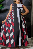 Black Red Casual Print Patchwork O Neck A Line Dresses