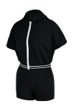 Red Fashion Casual Solid Patchwork Hooded Collar Short Sleeve Two Pieces