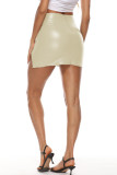 Burgundy Fashion Casual Print Slit Skinny High Waist Skirt