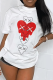 White Fashion Street Print Patchwork O Neck T-Shirts