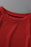 Red Fashion Casual Solid Bandage O Neck Short Sleeve Two Pieces