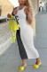 Black And White Fashion Street Print Letter V Neck One Step Skirt Dresses