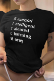 White Fashion Street Print Patchwork Letter O Neck T-Shirts