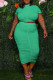 Green Casual Solid Patchwork Fold O Neck Plus Size Two Pieces