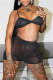 Black Fashion Sexy Solid See-through Backless Spaghetti Strap Sleeveless Two Pieces