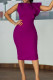 Purple Fashion Casual Solid Patchwork Slit O Neck Pencil Skirt Dresses