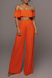 Apricot Casual Solid Patchwork Off the Shoulder Two Pieces
