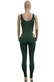 Green Sexy Solid Hollowed Out Patchwork U Neck Regular Jumpsuits