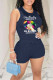 Dark Blue Casual Print Patchwork O Neck Sleeveless Two Pieces