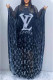 Dark Blue Fashion Casual Print Letter O Neck Printed Dress Dresses(without lining)