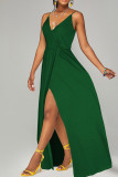 Red Casual Solid Patchwork Spaghetti Strap Sling Dress Dresses