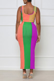 Pink Casual Print Patchwork U Neck Two Pieces