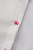 White Casual Print Patchwork Pocket Buckle Turndown Collar Shirt Dress Dresses