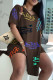 Coffee Fashion Casual Print Slit V Neck Short Sleeve Two Pieces