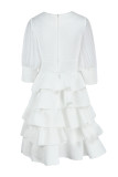 White Fashion Casual Solid Patchwork V Neck Cake Skirt Dresses