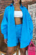 Blue Casual Solid Patchwork Peter Pan Collar Long Sleeve Two Pieces