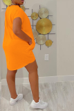Yellow Fashion Print Patchwork O Neck Straight Dresses