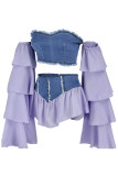 Yellow Fashion Sexy Patchwork Backless Off the Shoulder Long Sleeve Two Pieces