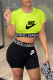 Fluorescent Green Fashion Casual Print Patchwork Letter O Neck Short Sleeve Two Pieces