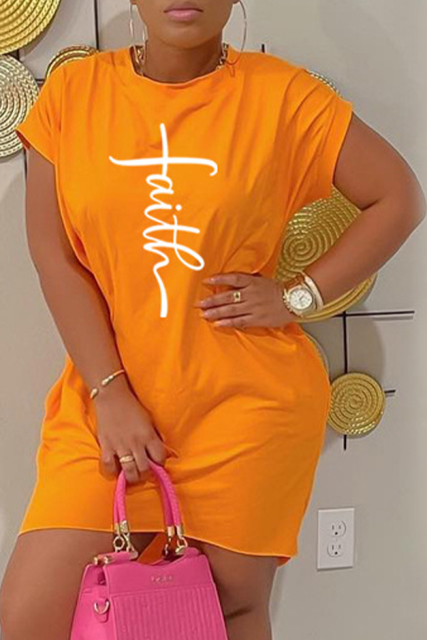 Yellow Fashion Print Patchwork O Neck Straight Dresses