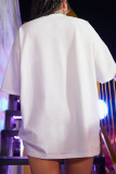 White Casual Street Print Patchwork O Neck T-Shirts