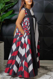 Black Red Casual Print Patchwork O Neck A Line Dresses