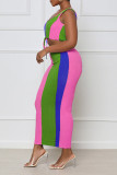 Pink Casual Print Patchwork U Neck Two Pieces
