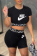 Black Fashion Casual Print Patchwork Letter O Neck Short Sleeve Two Pieces