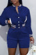 Blue Fashion Casual Solid Patchwork O Neck Long Sleeve Two Pieces