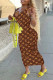 Brown Fashion Street Print Letter V Neck One Step Skirt Dresses