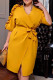 Yellow Fashion Casual Solid Bandage Patchwork V Neck Shirt Dress