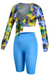 Red Fashion Casual Print Bandage V Neck Long Sleeve Two Pieces