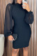 Black Simplicity Solid Patchwork O Neck One Step Skirt Dresses