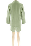 Light Green Casual Solid Patchwork Buttons Turn-back Collar Long Sleeve Two Pieces