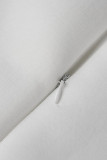 White Fashion Casual Solid Patchwork V Neck Cake Skirt Dresses