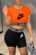 Orange Fashion Casual Print Patchwork Letter O Neck Short Sleeve Two Pieces