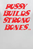 White Fashion Street Print Patchwork Letter O Neck T-Shirts