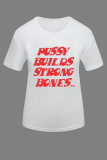 White Fashion Street Print Patchwork Letter O Neck T-Shirts