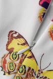 Black White Fashion Casual Butterfly Print Patchwork Half A Turtleneck Skinny Romper