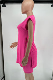 Rose Red Casual Solid Patchwork Slit O Neck Sleeveless Two Pieces