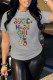 Grey Fashion Casual Print Letter O Neck T-Shirts